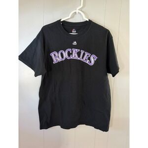 Majestic T-Shirt Mens Large Black Colorado Rockies MLB Graphic Short Sleeve